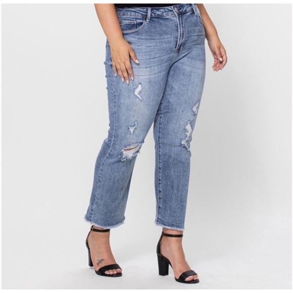 Vervet Victoria Straight Leg Raw Hem Distressed Jeans Size 30 - Picture 1 of 16
